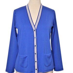 MARCCAIN Blue  Cotton V Neck Jacket Cardigan Size 5